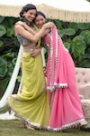 Buy_SUMMER BY PRIYANKA GUPTA_Green Saree Chiffon Embroidered Mirror Notched Gypsy With Blouse_Online_at_Aza_Fashions