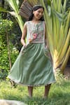 Buy_SUMMER BY PRIYANKA GUPTA_Green Cotton Lurex Embroidered Mirror Round Magic Dress _at_Aza_Fashions