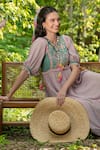 SUMMER BY PRIYANKA GUPTA_Pink Cotton Lurex Embroidered Mirror Round Gypsy Cube Dress_Online_at_Aza_Fashions