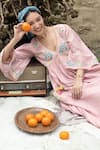 SUMMER BY PRIYANKA GUPTA_Pink Cotton Lurex Embroidered Mirror V Neck Gypsy Floral Brocade And Work Dress_Online_at_Aza_Fashions