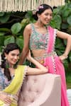 Buy_SUMMER BY PRIYANKA GUPTA_Pink Saree Chiffon Embroidered Mirror Round Border Set_Online_at_Aza_Fashions