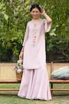 Buy_SUMMER BY PRIYANKA GUPTA_Pink Georgette Lurex Embroidered Mirror Rainbow Tunic And Flared Pant Co-ord Set_at_Aza_Fashions