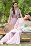 SUMMER BY PRIYANKA GUPTA_Pink Georgette Lurex Embroidered Mirror Rainbow Tunic And Flared Pant Co-ord Set_Online_at_Aza_Fashions