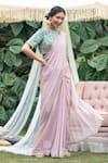 Buy_SUMMER BY PRIYANKA GUPTA_Pink Saree Georgette Lurex Embroidered Mirror Rainbow Border With Blouse _at_Aza_Fashions