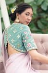 Shop_SUMMER BY PRIYANKA GUPTA_Pink Saree Georgette Lurex Embroidered Mirror Rainbow Border With Blouse _at_Aza_Fashions