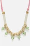 Shop_Dugran By Dugristyle_Pink Crescent Moon Cutwork Embellished Necklace _at_Aza_Fashions