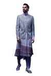 Rohit Gandhi + Rahul Khanna_Silver Silk Matka Embroidery Bead Crystal Bandhgala Set_Online_at_Aza_Fashions