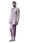 Buy_Rohit Gandhi + Rahul Khanna_Pink Viscose Dupion Embroidery Bead Textured Sherwani Set _Online_at_Aza_Fashions