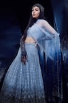 Shop_Rohit Gandhi + Rahul Khanna_Silver Tulle Embellished Cutdana Sweetheart Neck Elara Ombre Lehenga Set _at_Aza_Fashions