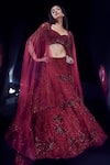 Buy_Rohit Gandhi + Rahul Khanna_Red Tulle Embellished Cutdana Sweetheart Neck Floral Bridal Lehenga Set _at_Aza_Fashions