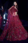 Shop_Rohit Gandhi + Rahul Khanna_Red Tulle Embellished Cutdana Sweetheart Neck Floral Bridal Lehenga Set _at_Aza_Fashions