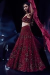 Shop_Rohit Gandhi + Rahul Khanna_Red Tulle Embellished Cutdana Sweetheart Neck Floral Bridal Lehenga Set _Online_at_Aza_Fashions