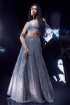 Buy_Rohit Gandhi + Rahul Khanna_Blue Tulle Embroidery Cutdana Sweetheart Neck Callista Chevron Lehenga Set _at_Aza_Fashions