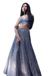 Buy_Rohit Gandhi + Rahul Khanna_Blue Tulle Embroidery Cutdana Sweetheart Neck Callista Chevron Lehenga Set _Online_at_Aza_Fashions