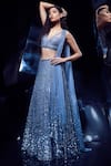 Buy_Rohit Gandhi + Rahul Khanna_Blue Tulle Embellished Cutdana Plunge V Neck Carina Dandelion Lehenga Set _at_Aza_Fashions