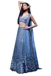 Buy_Rohit Gandhi + Rahul Khanna_Blue Tulle Embellished Cutdana Plunge V Neck Carina Dandelion Lehenga Set _Online_at_Aza_Fashions