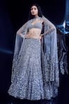 Buy_Rohit Gandhi + Rahul Khanna_Silver Tulle Embellished Rhinestone Sweetheart Neck Charon Lehenga Set _at_Aza_Fashions