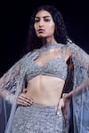 Shop_Rohit Gandhi + Rahul Khanna_Silver Tulle Embellished Rhinestone Sweetheart Neck Charon Lehenga Set _at_Aza_Fashions