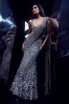 Shop_Rohit Gandhi + Rahul Khanna_Silver Tulle Embellished 3d Aquila Encrusted Pre-draped Saree With Blouse _at_Aza_Fashions