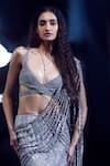 Buy_Rohit Gandhi + Rahul Khanna_Silver Tulle Embellished 3d Aquila Encrusted Pre-draped Saree With Blouse _Online_at_Aza_Fashions