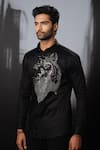 Buy_Sanjana reddy Designs_Black Stretchable Cotton Embroidery Cutdana Lion Face Shirt _Online_at_Aza_Fashions