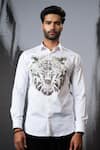 Buy_Sanjana Reddy Designs_White Stretchable Cotton Embroidery Cutdana 3d Tiger Face Shirt _at_Aza_Fashions