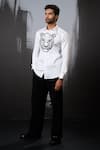 Shop_Sanjana reddy Designs_White Stretchable Cotton Embroidery Cutdana Tiger Face Shirt_at_Aza_Fashions