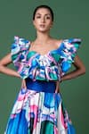 Shop_Siddhartha Bansal_Blue Silk Taffeta Print Glass Art Sweetheart Murano Ruffled Top With Skirt_Online_at_Aza_Fashions