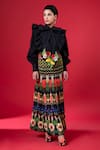Buy_Siddhartha Bansal_Black Cotton Poplin Embroidery Bloom Bow Night Sunray Top With Pleated Skirt_at_Aza_Fashions