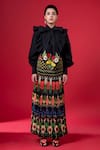 Siddhartha Bansal_Black Cotton Poplin Embroidery Bloom Bow Night Sunray Top With Pleated Skirt_Online_at_Aza_Fashions