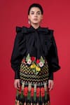 Buy_Siddhartha Bansal_Black Cotton Poplin Embroidery Bloom Bow Night Sunray Top With Pleated Skirt_Online_at_Aza_Fashions