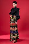 Buy_Siddhartha Bansal_Black Cotton Poplin Embroidery Bloom Bow Night Sunray Top With Pleated Skirt