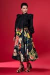 Buy_Siddhartha Bansal_Black Cotton Poplin Embroidery Night Bloom Sunray Top With Blossom Print Skirt_at_Aza_Fashions