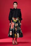 Siddhartha Bansal_Black Cotton Poplin Embroidery Night Bloom Sunray Top With Blossom Print Skirt_Online_at_Aza_Fashions