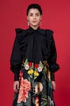 Shop_Siddhartha Bansal_Black Cotton Poplin Embroidery Night Bloom Sunray Top With Blossom Print Skirt_Online_at_Aza_Fashions