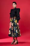 Siddhartha Bansal_Black Cotton Poplin Embroidery Night Bloom Sunray Top With Blossom Print Skirt_at_Aza_Fashions
