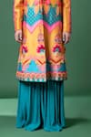 Siddhartha Bansal_Multi Color Silk Taffeta Embroidery Day Art And Print Long Coat With Flared Pant_Online_at_Aza_Fashions