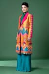 Shop_Siddhartha Bansal_Multi Color Silk Taffeta Embroidery Day Art And Print Long Coat With Flared Pant_Online_at_Aza_Fashions