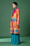 Siddhartha Bansal_Multi Color Silk Taffeta Embroidery Day Art And Print Long Coat With Flared Pant_at_Aza_Fashions