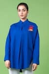 Shop_Siddhartha Bansal_Blue 100% Cotton Embroidery Heart Mandarin Collar Oversized Shirt_Online_at_Aza_Fashions