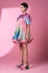 Shop_Siddhartha Bansal_Pink Top Satin Print Evening Bloom High Neck And Stripe Short Doll Dress_Online_at_Aza_Fashions