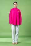 Siddhartha Bansal_Pink 100% Cotton Embroidery Heart Mandarin Collar Oversized Shirt_Online_at_Aza_Fashions