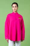 Buy_Siddhartha Bansal_Pink 100% Cotton Embroidery Heart Mandarin Collar Oversized Shirt_Online_at_Aza_Fashions