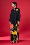 Shop_Siddhartha Bansal_Black Cotton Print Night Bloom Mandarin Sunflower Embroidered Shirt With Pant _Online_at_Aza_Fashions