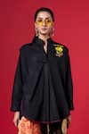 Siddhartha Bansal_Black Cotton Print Night Bloom Mandarin Sunflower Embroidered Shirt With Pant _at_Aza_Fashions