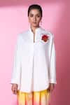 Siddhartha Bansal_White 100% Cotton Print Evening Bloom Heart Embroidered Shirt With Pant_at_Aza_Fashions