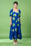 Siddhartha Bansal_Blue Cotton Print Glass Art Sweetheart Neck Murano Embroidered Midi Dress_Online_at_Aza_Fashions