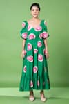 Buy_Siddhartha Bansal_Green Cotton Print Glass Art Murano Embroidered Puffed Sleeves Dress_at_Aza_Fashions