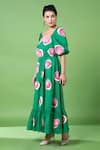 Shop_Siddhartha Bansal_Green Cotton Print Glass Art Murano Embroidered Puffed Sleeves Dress_Online_at_Aza_Fashions