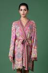 Siddhartha Bansal_Purple Rayon Twill Printed Paisley V Neck And Abstract Wrap Dress With Belt _Online_at_Aza_Fashions